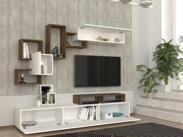 Elit Tv Ünitesi Beyaz-Ceviz