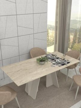 Sevilla Yemek Masası Kumtaşı - Traverten 180cm