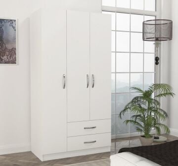 Diva 3 Kapaklı 2 Çekmeceli Gardrop BEYAZ