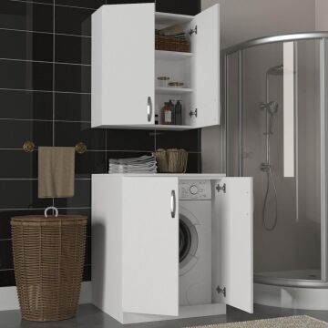 Benito Çamaşır Makinesi Alt+Üst Dolap Seti Beyaz