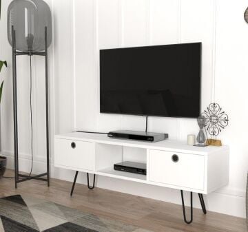 Moda Metal Ayaklı Tv Ünitesi Beyaz