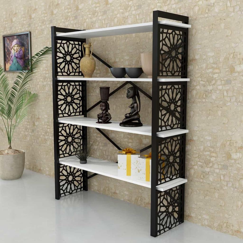 Dekorister Sultan Ferforce Lazer Kesim Metal Kitaplık Beyaz