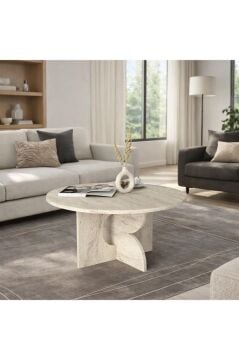 Mara Orta Sehpa Traverten Desenli, Modern Salon ve Oturma Odası Sehpası