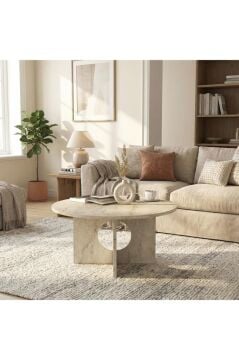 Mara Orta Sehpa Traverten Desenli, Modern Salon ve Oturma Odası Sehpası