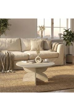 Mara Orta Sehpa Traverten Desenli, Modern Salon ve Oturma Odası Sehpası