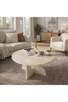 Mara Orta Sehpa Traverten Desenli, Modern Salon ve Oturma Odası Sehpası