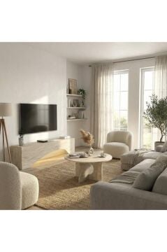 Mara Orta Sehpa Traverten Desenli, Modern Salon ve Oturma Odası Sehpası