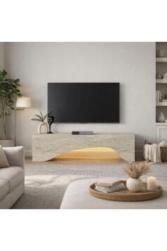 Mara LED'li Tv Sehpa & Ünitesi, Modern Tasarım, Kolay Kurulum Salon Mobilyası Traverten 150 cm
