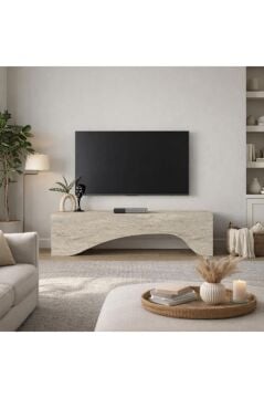Mara LED'li Tv Sehpa & Ünitesi, Modern Tasarım, Kolay Kurulum Salon Mobilyası Traverten 150 cm