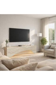 Mara LED'li Tv Sehpa & Ünitesi, Modern Tasarım, Kolay Kurulum Salon Mobilyası Traverten 150 cm