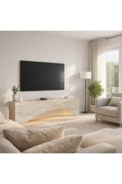 Mara LED'li Tv Sehpa & Ünitesi, Modern Tasarım, Kolay Kurulum Salon Mobilyası Traverten 150 cm