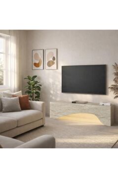 Mara LED'li Tv Sehpa & Ünitesi, Modern Tasarım, Kolay Kurulum Salon Mobilyası Traverten 150 cm