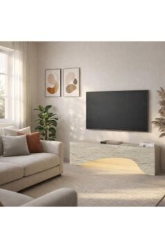 Mara LED'li Tv Sehpa & Ünitesi, Modern Tasarım, Kolay Kurulum Salon Mobilyası Traverten 150 cm