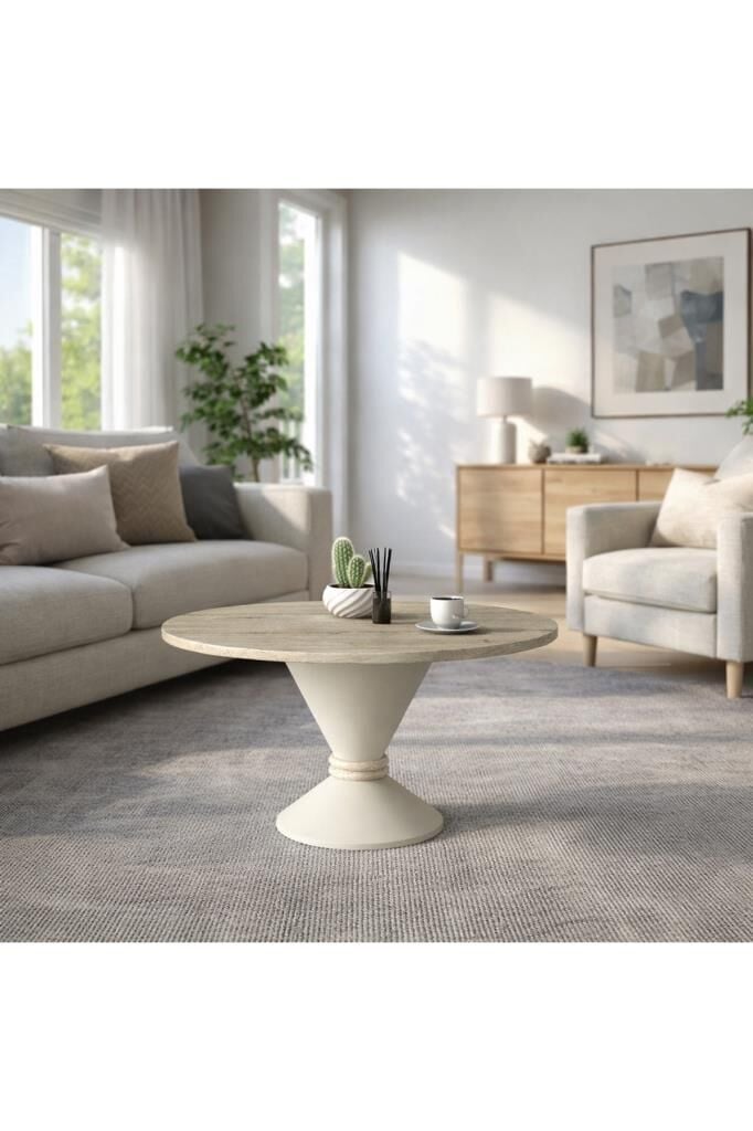 Lepper Konik Ayaklı Orta Sehpa, Ayaklı Yuvarlak Orta Sehpa, Salon & Oturma Odası Mobilyası Traverten