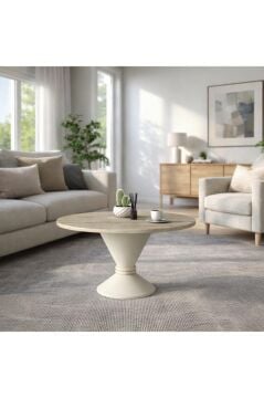 Lepper Konik Ayaklı Orta Sehpa, Ayaklı Yuvarlak Orta Sehpa, Salon & Oturma Odası Mobilyası Traverten