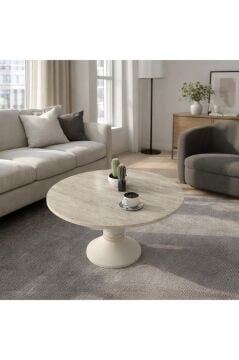 Lepper Konik Ayaklı Orta Sehpa, Ayaklı Yuvarlak Orta Sehpa, Salon & Oturma Odası Mobilyası Traverten