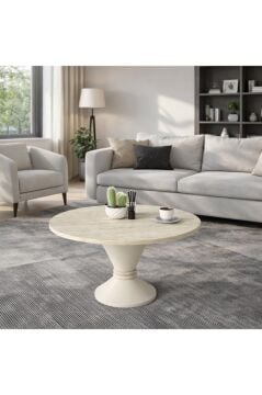 Lepper Konik Ayaklı Orta Sehpa, Ayaklı Yuvarlak Orta Sehpa, Salon & Oturma Odası Mobilyası Traverten