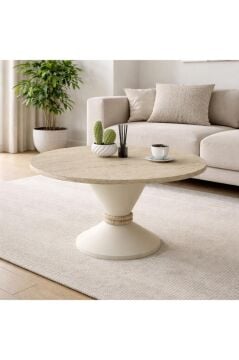 Lepper Konik Ayaklı Orta Sehpa, Ayaklı Yuvarlak Orta Sehpa, Salon & Oturma Odası Mobilyası Traverten