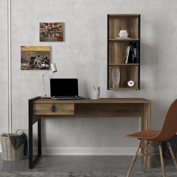 Dekorister Exclusive Lost Çalışma Masası + Duvar Rafı Ceviz