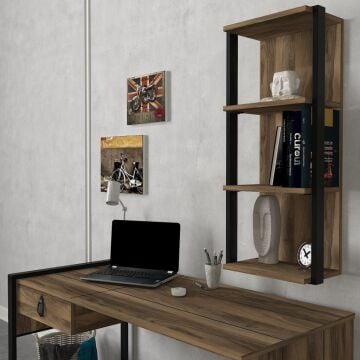 Dekorister Exclusive Lost Çalışma Masası + Duvar Rafı Ceviz
