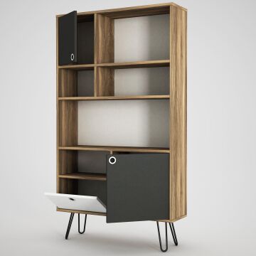 Karamel Kitaplık Ceviz-Antrasit