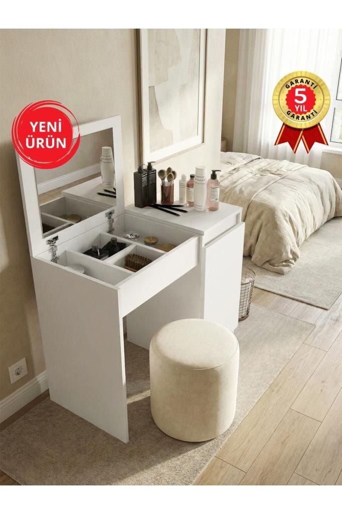 Huma Aynalı Makyaj Masası, Kapaklı & Dolaplı Makyaj Masası Organizeri, Takı Aksesuar Düzenleyici