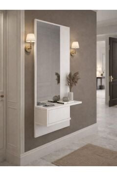 Dorpek Molly Duvara Monte Kapaklı & Aynalı Dresuar, Antre Hol Dekoratif Dresuar Mobilya Beyaz 120 cm