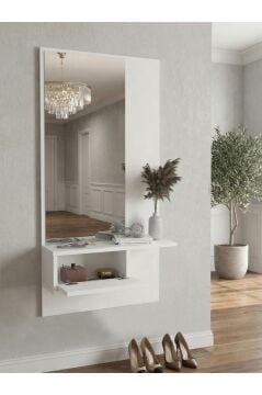 Dorpek Molly Duvara Monte Kapaklı & Aynalı Dresuar, Antre Hol Dekoratif Dresuar Mobilya Beyaz 120 cm