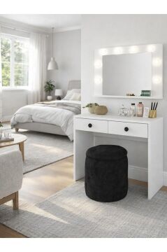 Dorpek Apros Işıklı Aynalı Holywood Makyaj Masası, Takı Aksesuar Düzenleyici & Kulis Makyaj Masası Beyaz