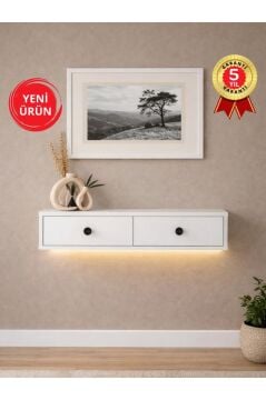 Dorpek Gellis Modern Duvara Monte 2 Kapaklı Ledli Beyaz Dresuar, Antre & Salon Mobilyası 90 cm