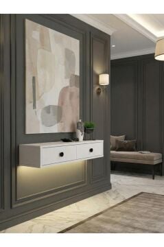 Dorpek Gellis Modern Duvara Monte 2 Kapaklı Ledli Beyaz Dresuar, Antre & Salon Mobilyası 90 cm