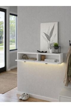 Dorpek Gellis Modern Duvara Monte 2 Kapaklı Ledli Beyaz Dresuar, Antre & Salon Mobilyası 90 cm