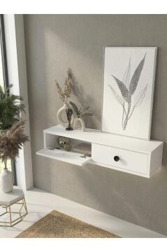 Dorpek Gellis Modern Duvara Monte 2 Kapaklı Ledli Beyaz Dresuar, Antre & Salon Mobilyası 90 cm