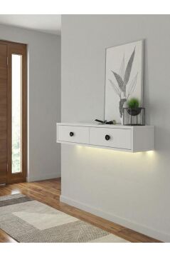 Dorpek Gellis Modern Duvara Monte 2 Kapaklı Ledli Beyaz Dresuar, Antre & Salon Mobilyası 90 cm