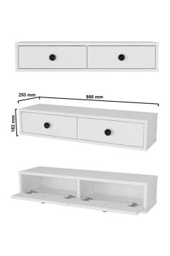 Dorpek Gellis Modern Duvara Monte 2 Kapaklı Ledli Beyaz Dresuar, Antre & Salon Mobilyası 90 cm