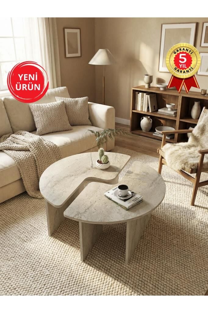 Dorpek Dorena Ayarlanabilir Modüler İkili Orta Sehpa, Salon Orta Sehpa, Modern Tasarım | Traverten