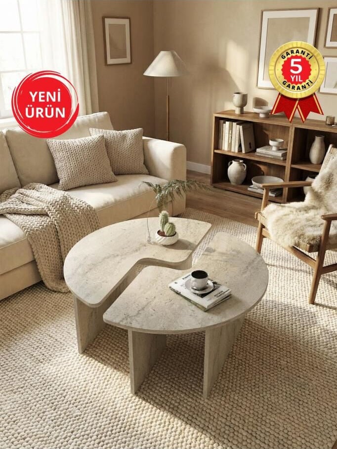 Dorpek Dorena Ayarlanabilir Modüler İkili Orta Sehpa, Salon Orta Sehpa, Modern Tasarım | Traverten