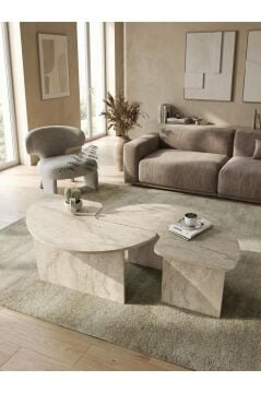 Dorpek Dorena Ayarlanabilir Modüler İkili Orta Sehpa, Salon Orta Sehpa, Modern Tasarım | Traverten