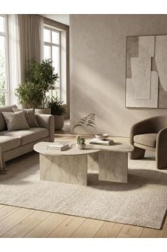 Dorpek Dorena Ayarlanabilir Modüler İkili Orta Sehpa, Salon Orta Sehpa, Modern Tasarım | Traverten