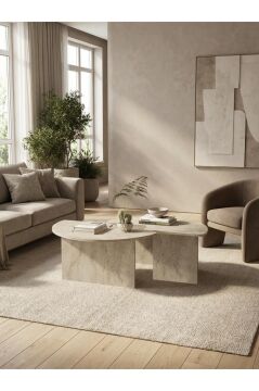 Dorpek Dorena Ayarlanabilir Modüler İkili Orta Sehpa, Salon Orta Sehpa, Modern Tasarım | Traverten