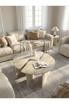 Dorpek Dorena Ayarlanabilir Modüler İkili Orta Sehpa, Salon Orta Sehpa, Modern Tasarım | Traverten