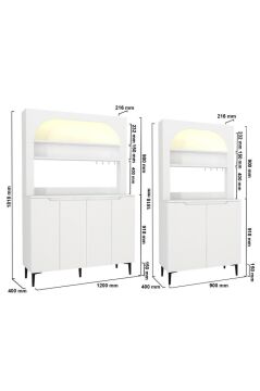 6 Kapaklı LED’li Mutfak Dolabı Kahve Köşesi, Çok Amaçlı Dolap Beyaz 210 cm | Melinta