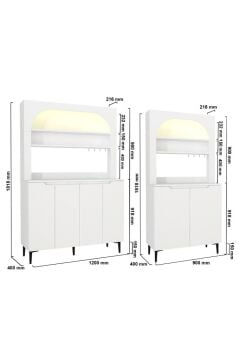 6 Kapaklı LED’li Mutfak Dolabı Kahve Köşesi, Çok Amaçlı Dolap Beyaz 210 cm | Melinta