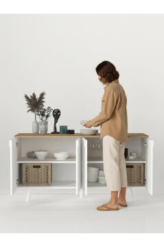 Dorpek Bono Bohem Konsol, TV Ünitesi Konsol & Salon Konsolu 150 cm | Beyaz - Sepet