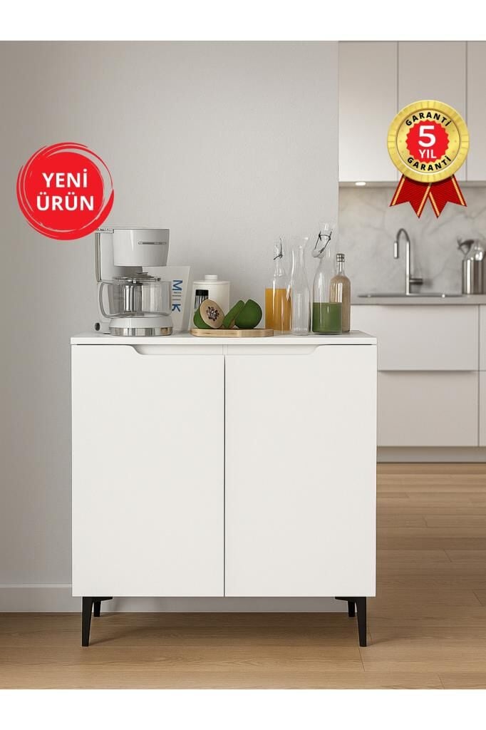 2 Kapaklı Çok Amaçlı Dolap, Erzak Dolabı, Kahve Köşesi Dolabı Kiler Dolabı 90 cm Beyaz | Olie
