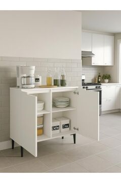 2 Kapaklı Çok Amaçlı Dolap, Erzak Dolabı, Kahve Köşesi Dolabı Kiler Dolabı 90 cm Beyaz | Olie