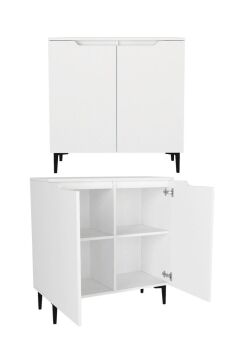 Olie 2 Kapaklı Çok Amaçlı Dolap, Erzak Dolabı, Kahve Köşesi Dolabı & Kiler Dolabı 90 cm Beyaz