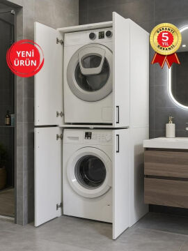 Dorpek Tani Kapaklı Çamaşır ve Kurutma Makinesi Dolabı, Çok Amaçlı Dolap, Beyaz Banyo Dolabı