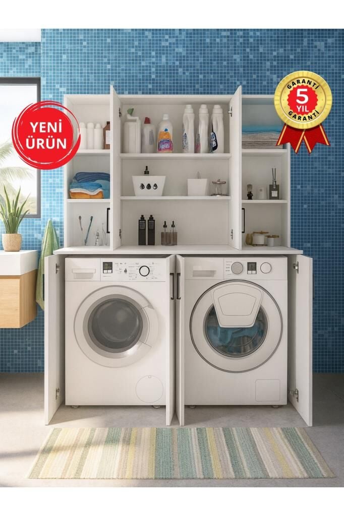 Dorpek Sanda Çamaşır ve Kurutma Makinesi Dolabı, Çok Amaçlı Banyo Dolabı, Çamaşır Makinesi Dolabı | Beyaz