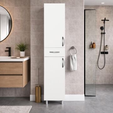 Dekorister Selin Beyaz Banyo Boy Dolabı - 2 Kapaklı 1 Çekmeceli Çok Amaçlı Kiler ve Deterjan Dolabı